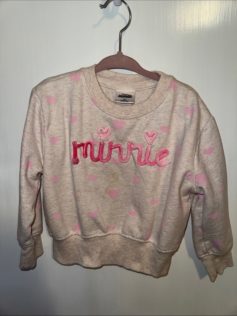 Minnie Embroidered Heart Sweatshirt - Cream & Pink
